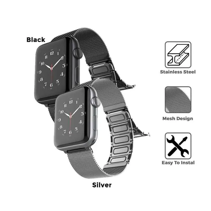 x-doria Apple Watch 45/44/42mm Mesh Staineless Steel Watch Loop, Silver