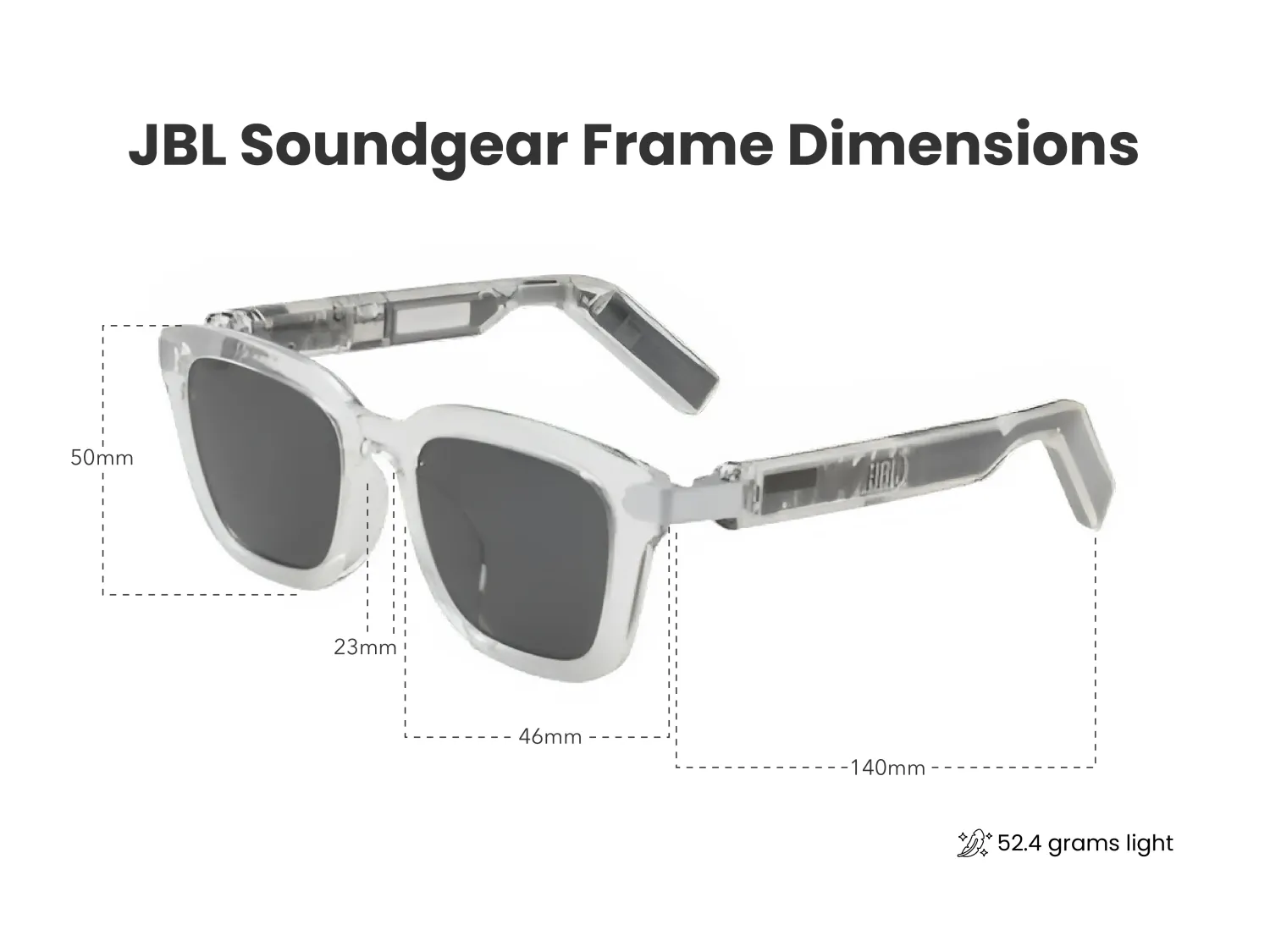 JBL SOUNDGEAR FRAMES SQUARE WIRELESS AUDIO GLASSES, PEARL