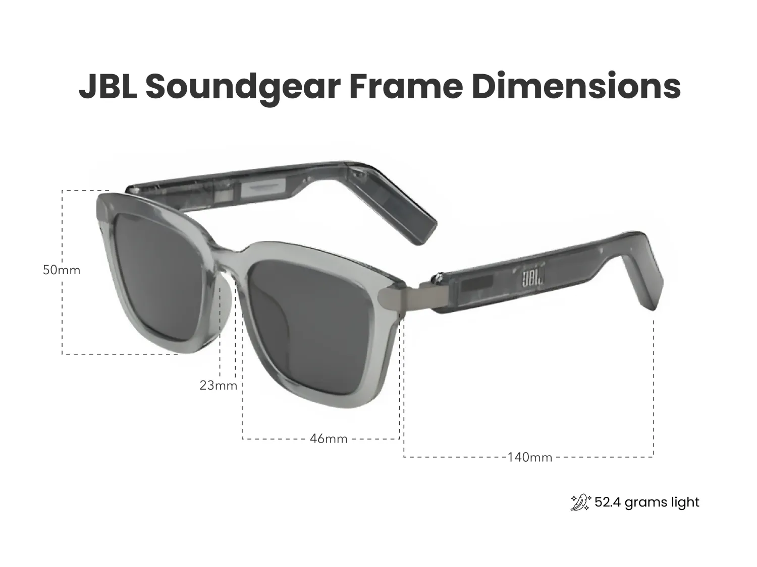 JBL SOUNDGEAR FRAMES SQUARE WIRELESS AUDIO GLASSES, ONYX