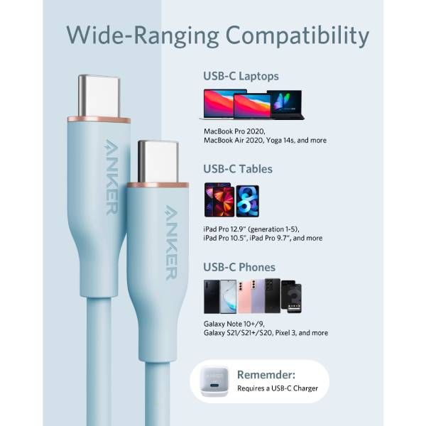 Anker Series 3 USB-C to USB-C Cable, 0.9M Blue