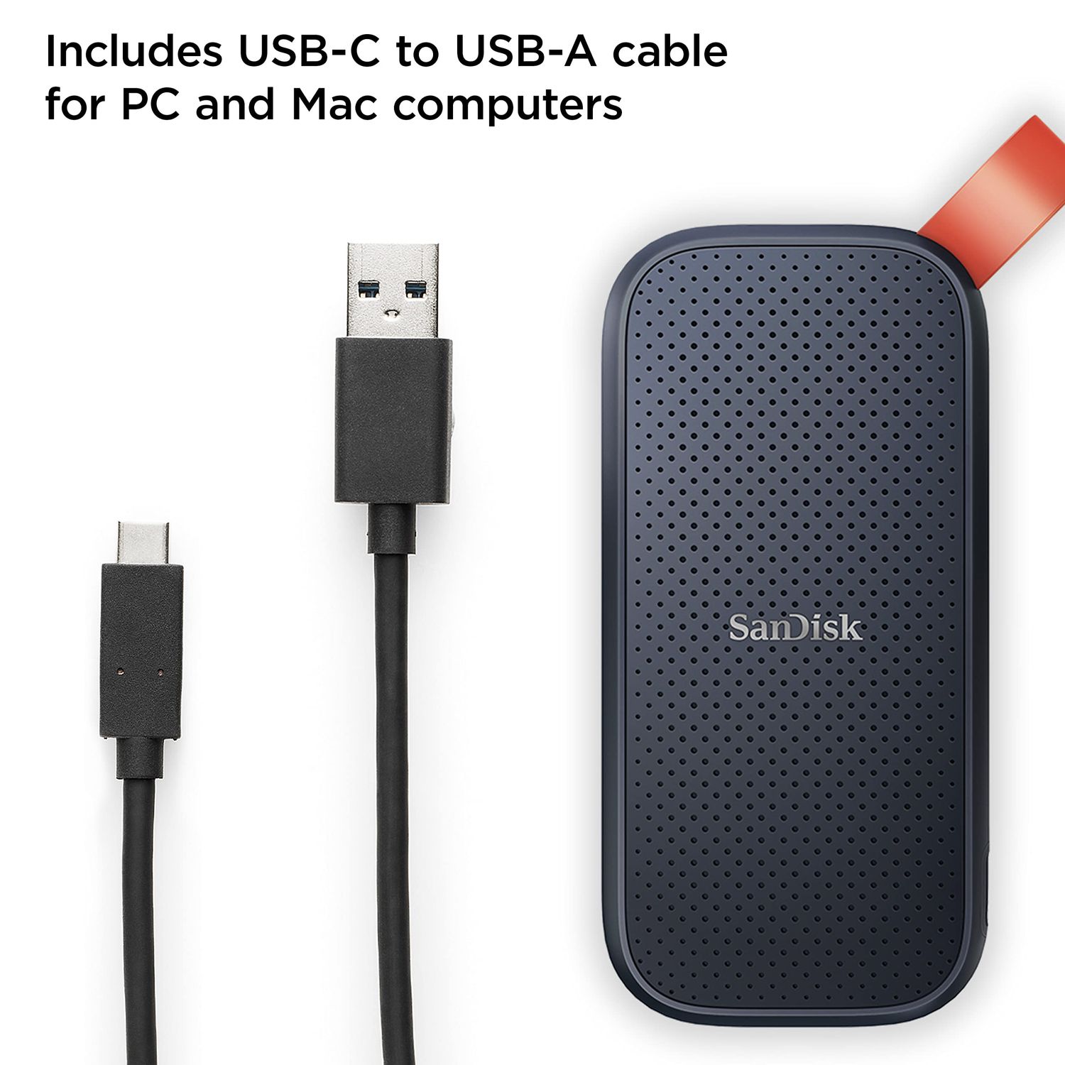 SanDisk Portable SSD, SDSSDE30 2TB, USB 3.2 Gen 2, Type C to A cable, Read speed up to 800MB/s