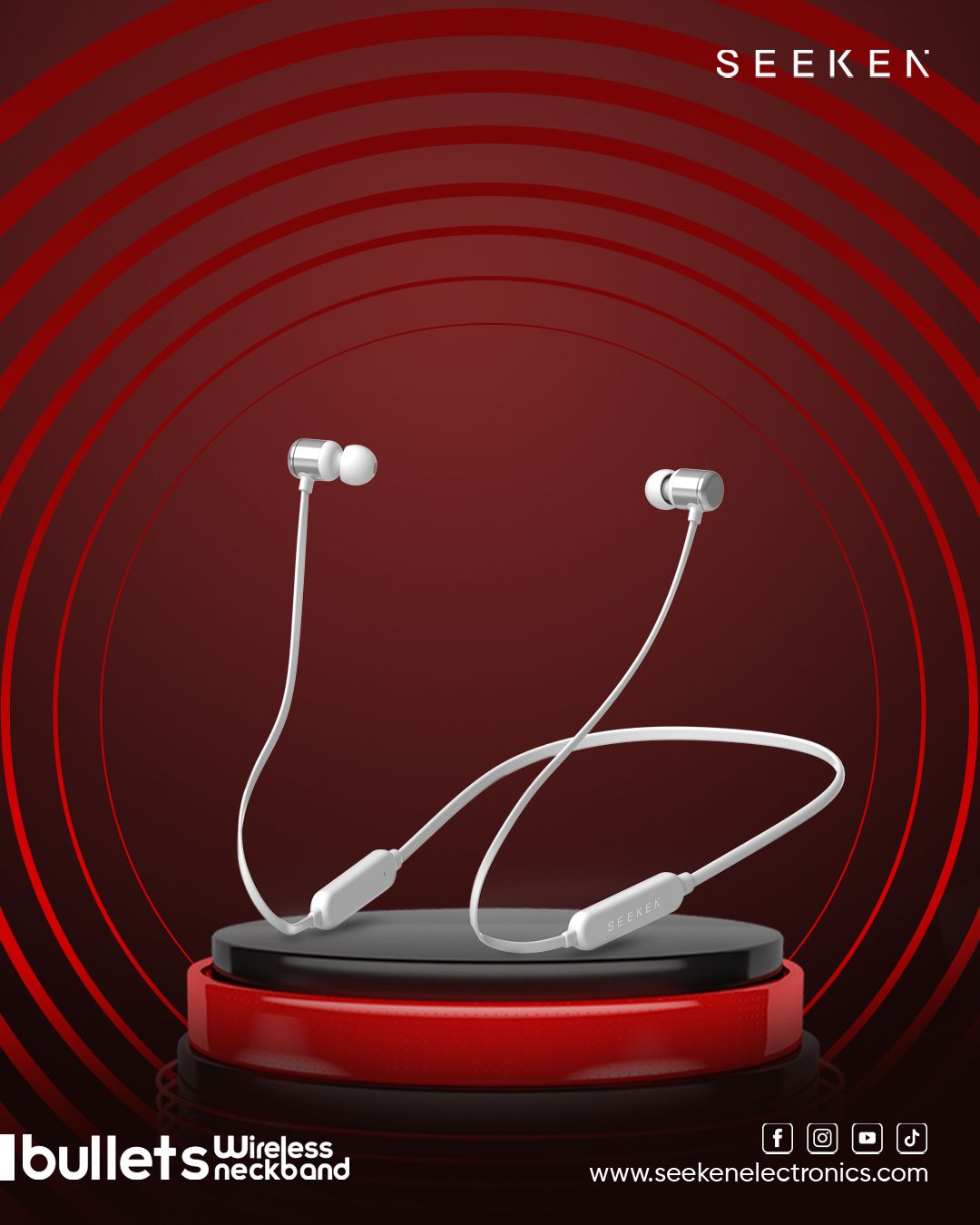 SEEKEN SNWE-3000 BULLETS WIRELESS NECKBAND-WHT