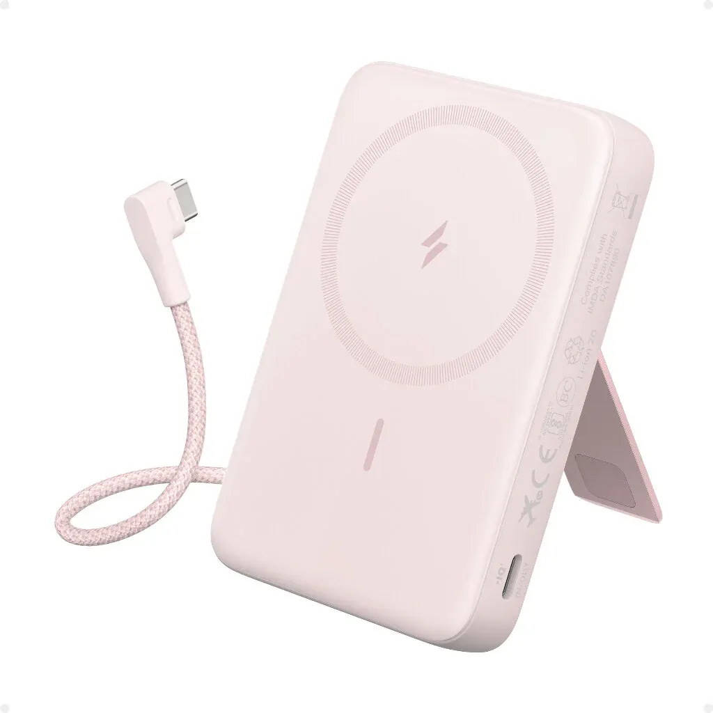 Anker A1685 Zolo Magnetic Wireless Power Bank 10,000mAh with Built-in USB-C Cable, Pink