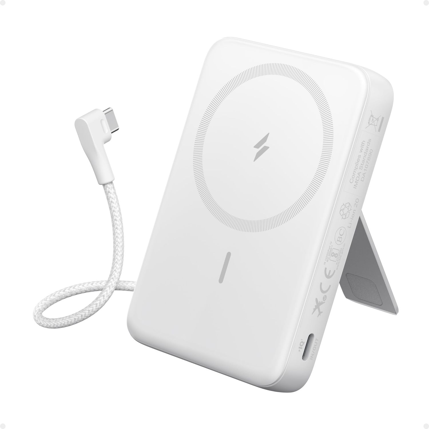 Anker A1685 Zolo Magnetic Wireless Power Bank 10,000mAh with Built-in USB-C Cable, White