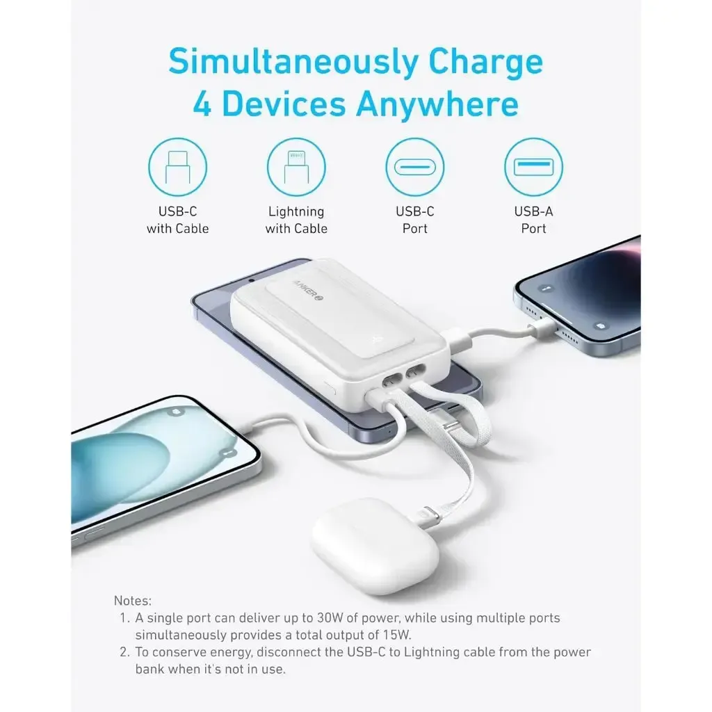 Anker A1680 Zolo Power Bank 10,000mAh with Dual Built-in Cables, Blue