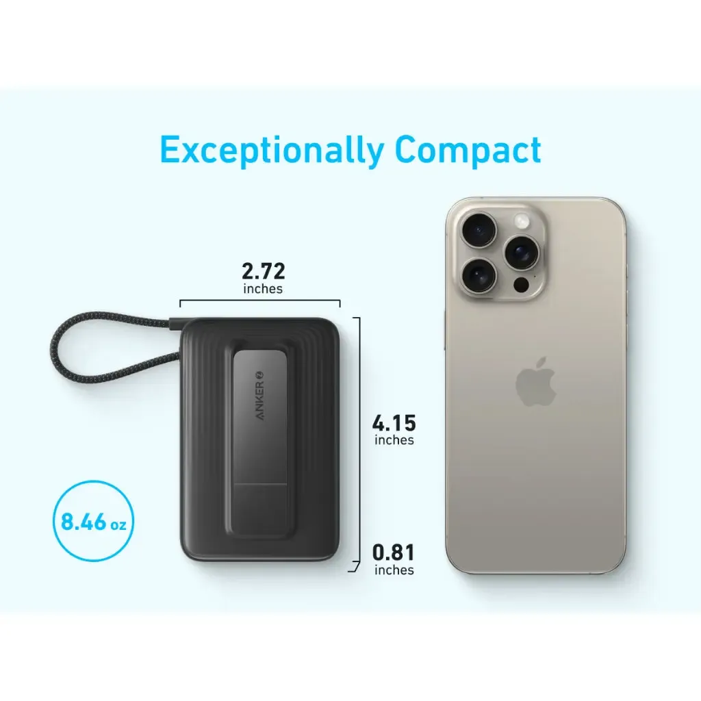 Anker A1685 Zolo Magnetic Wireless Power Bank 10,000mAh with Built-in USB-C Cable, Black