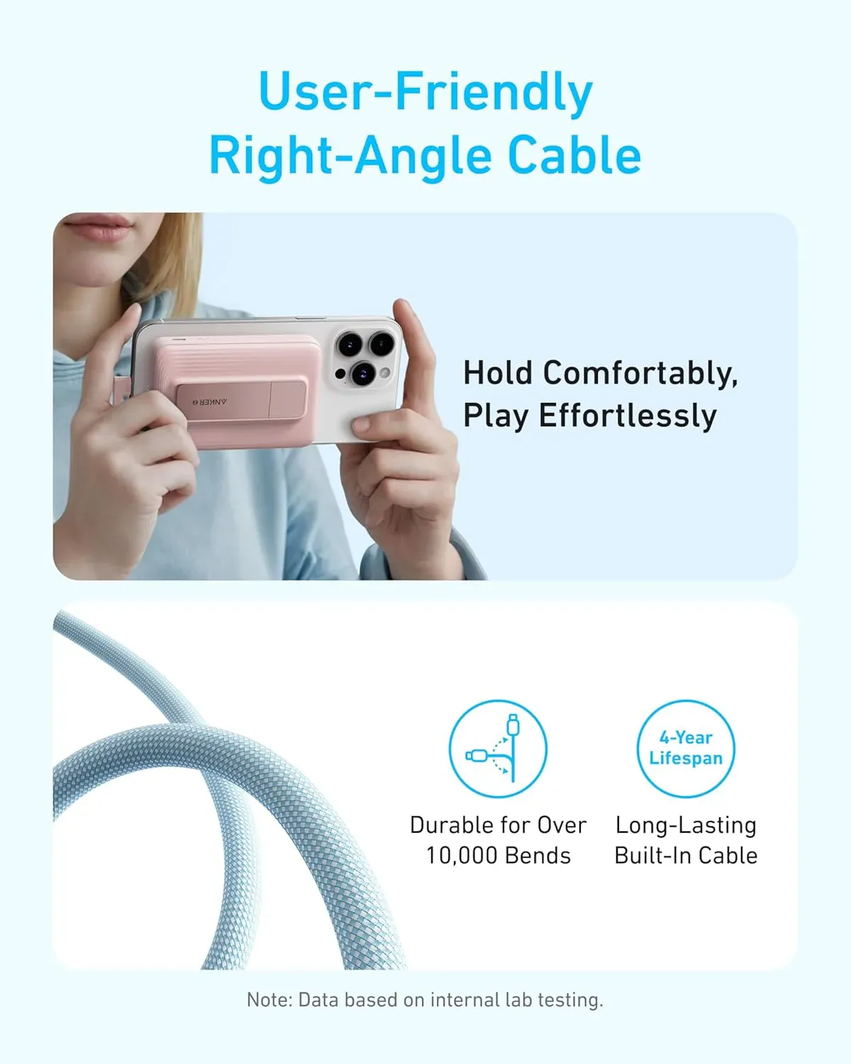 Anker A1685 Zolo Magnetic Wireless Power Bank 10,000mAh with Built-in USB-C Cable, Pink