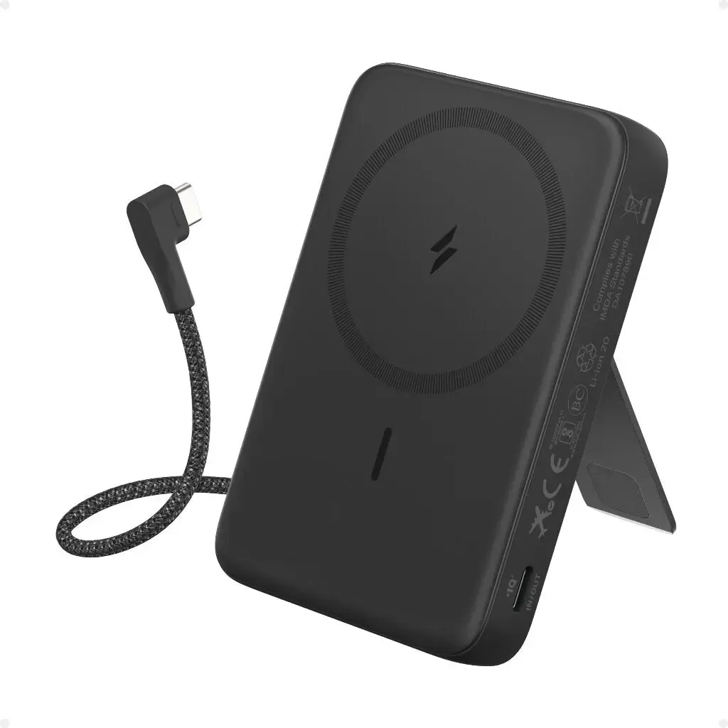 Anker A1685 Zolo Magnetic Wireless Power Bank 10,000mAh with Built-in USB-C Cable, Black