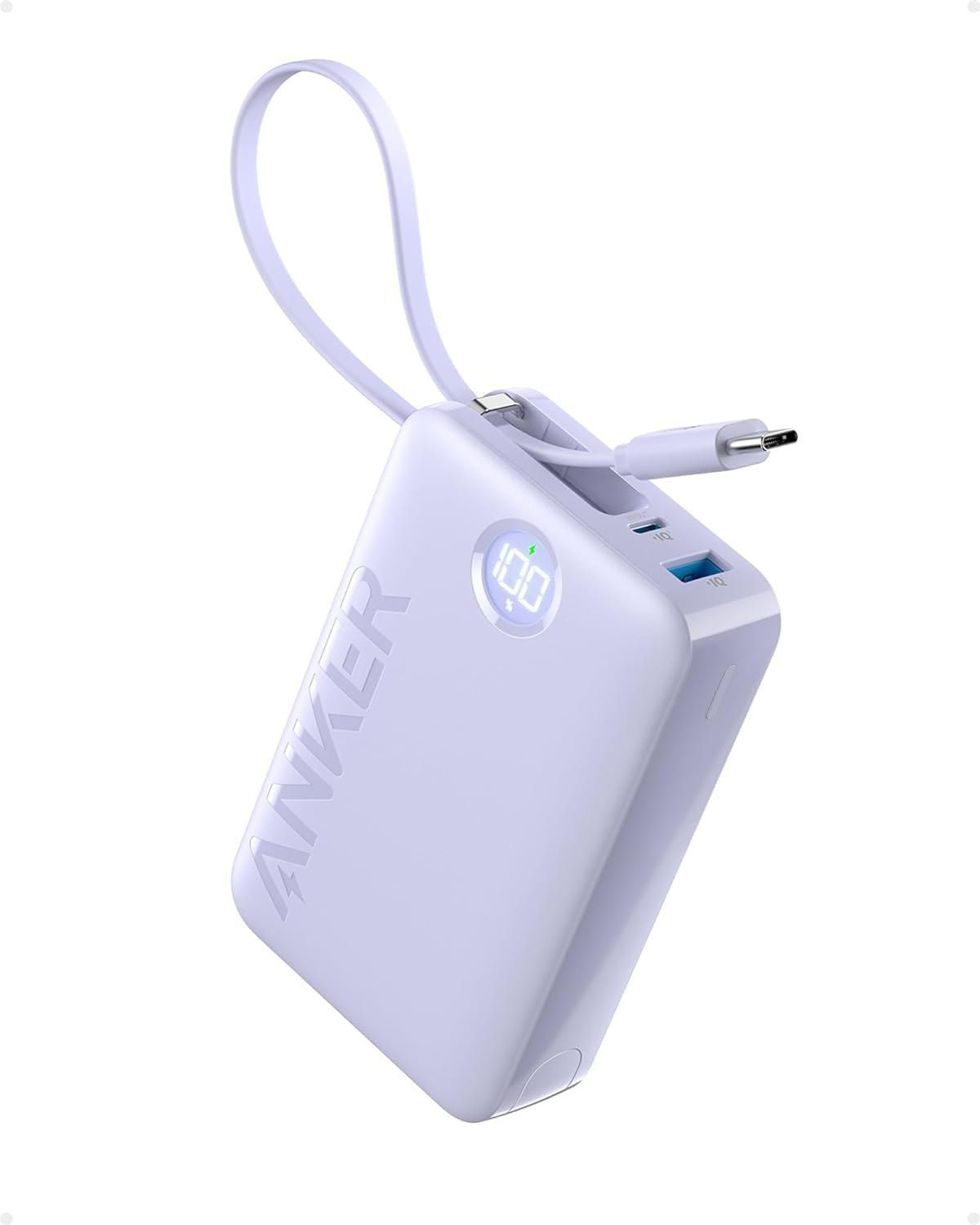 Anker A1383 Power Bank 20,000mAh with Built-in USB-C Cable, Purple