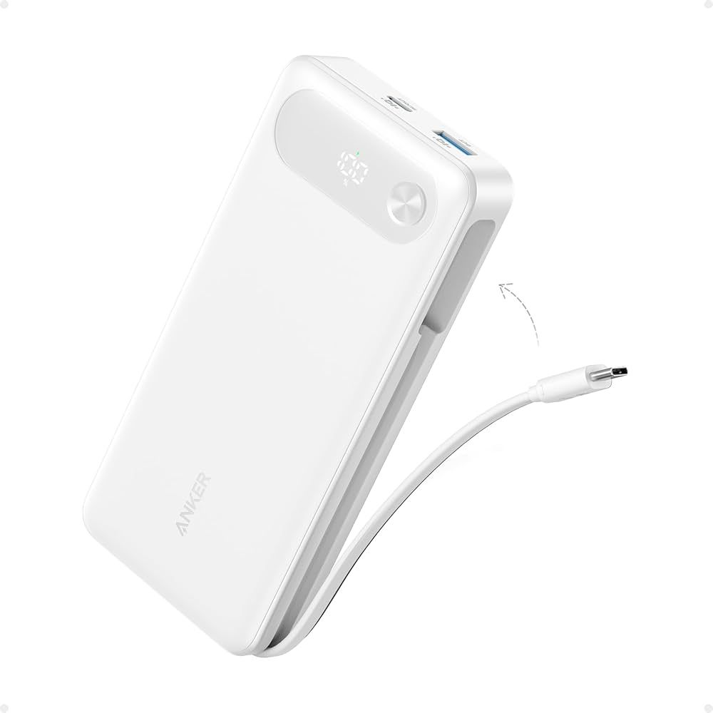 Anker A1383 Power Bank 20,000mAh with Built-in USB-C Cable, White