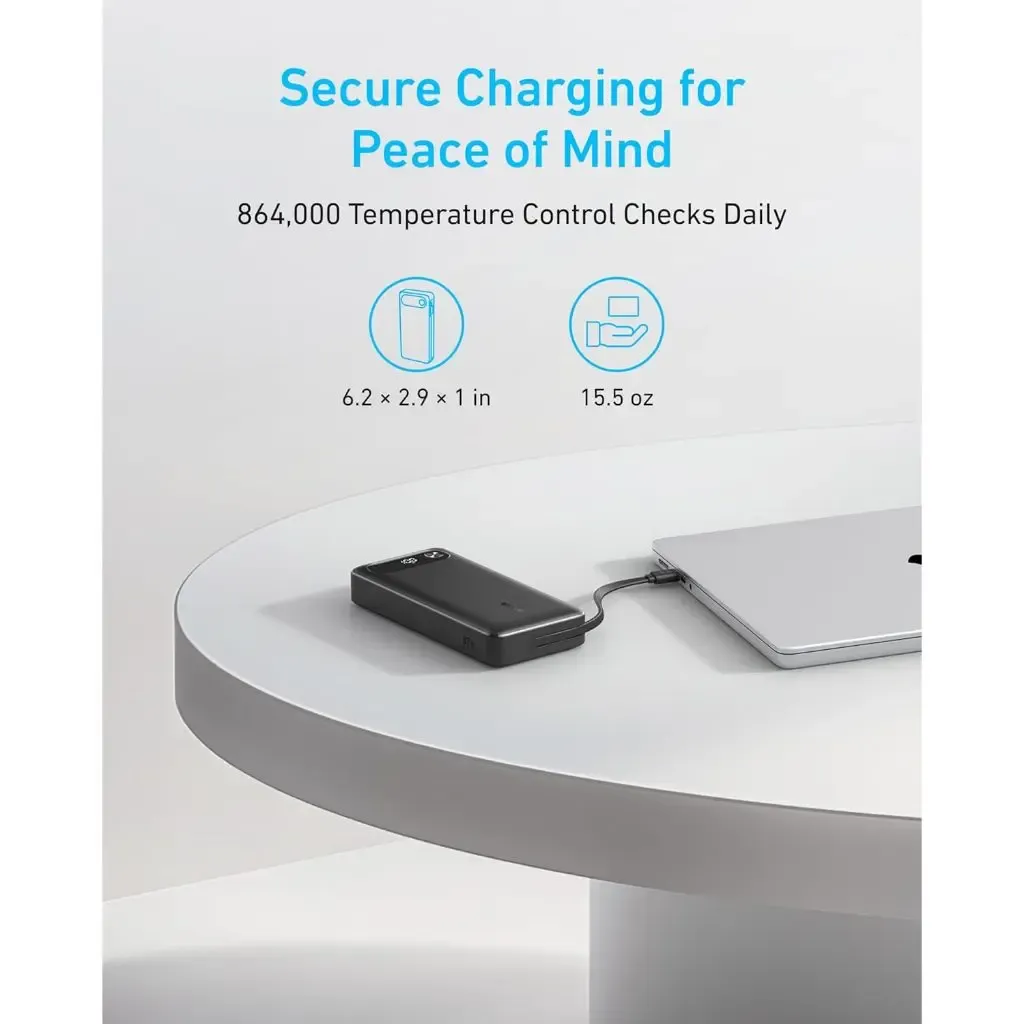 Anker A1383 Power Bank 20,000mAh with Built-in USB-C Cable, White