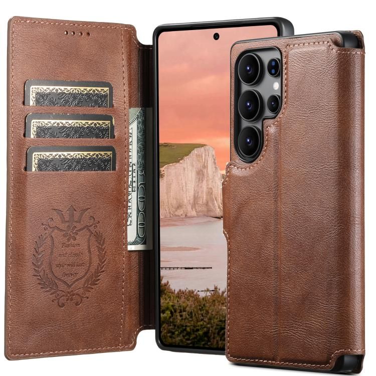 TDG Suteni Samsung Galaxy S24 Ultra Q5 Flip Case, Brown