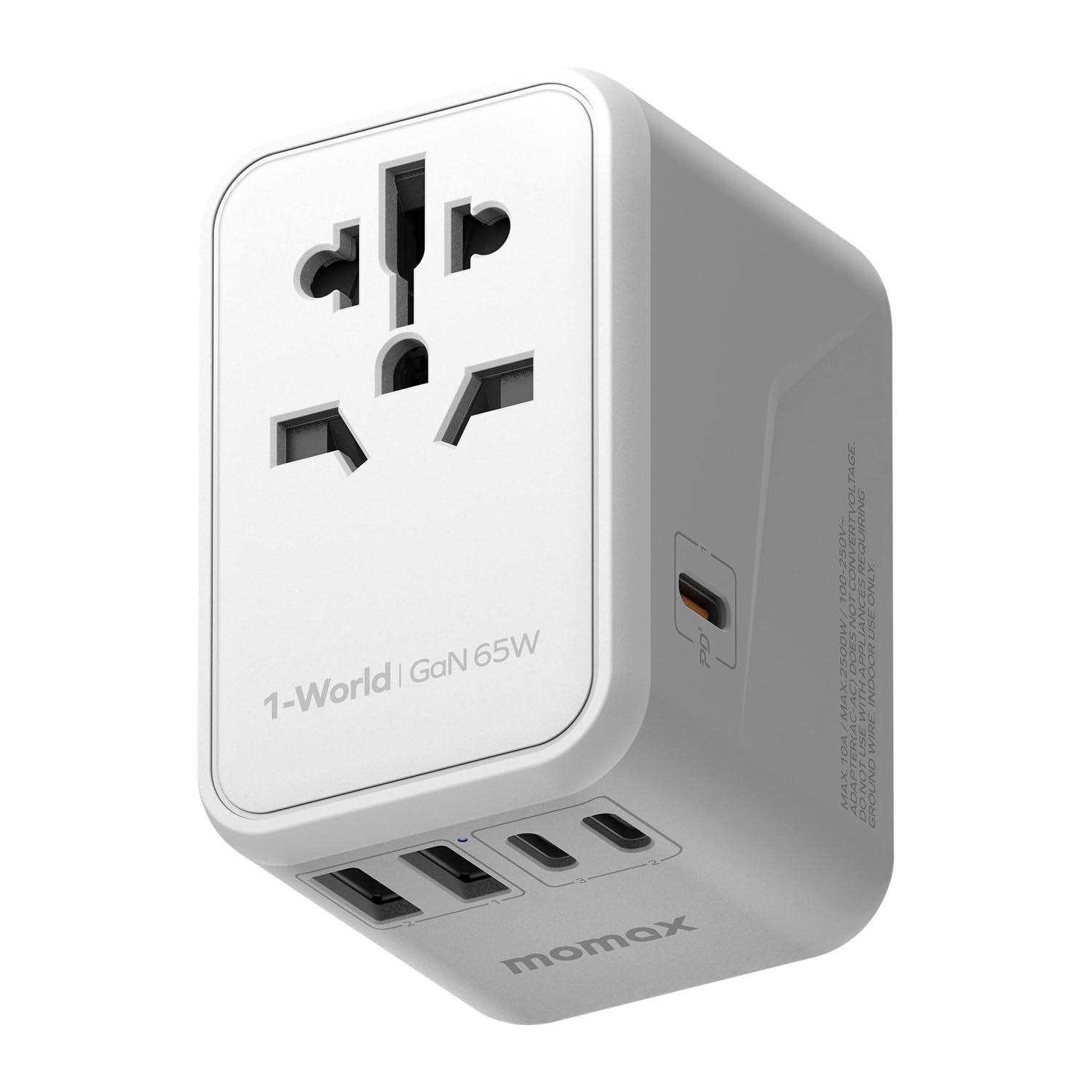 Momax UA8 65W GaN 5-Port + AC Travel Adapter, White