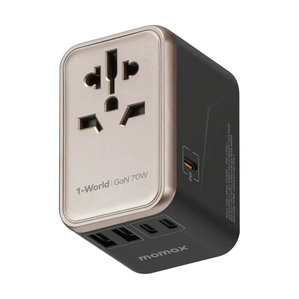 Momax UA22 70W GaN 5-Port + Dual AC Travel Adapter, Desert Gold