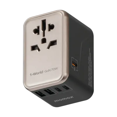 Momax UA22 70W GaN 5-Port + Dual AC Travel Adapter, Desert Gold