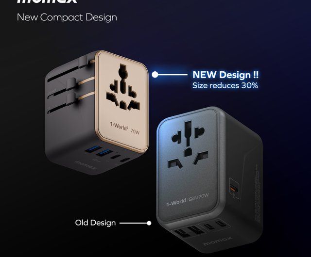 Momax UA22 70W GaN 5-Port + Dual AC Travel Adapter, Desert Gold
