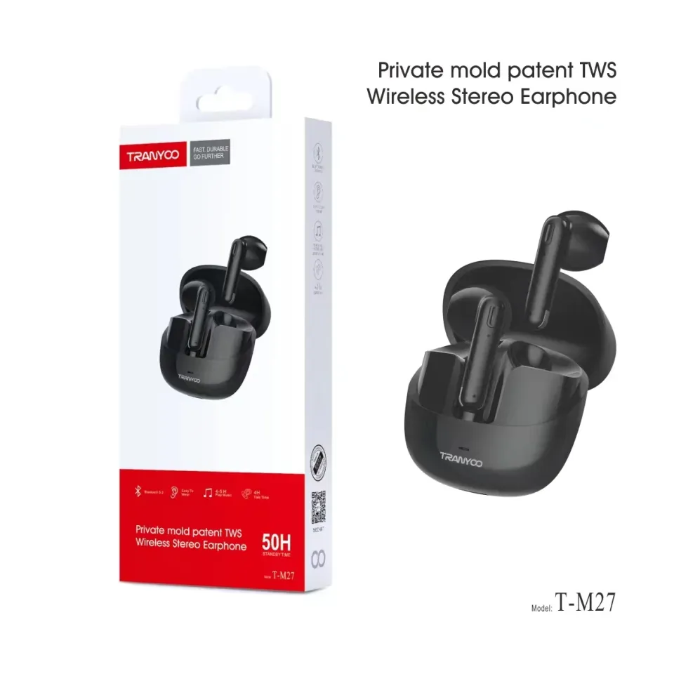 Tranyoo T-M27 Macaron In-ear TWS Earphones, Black