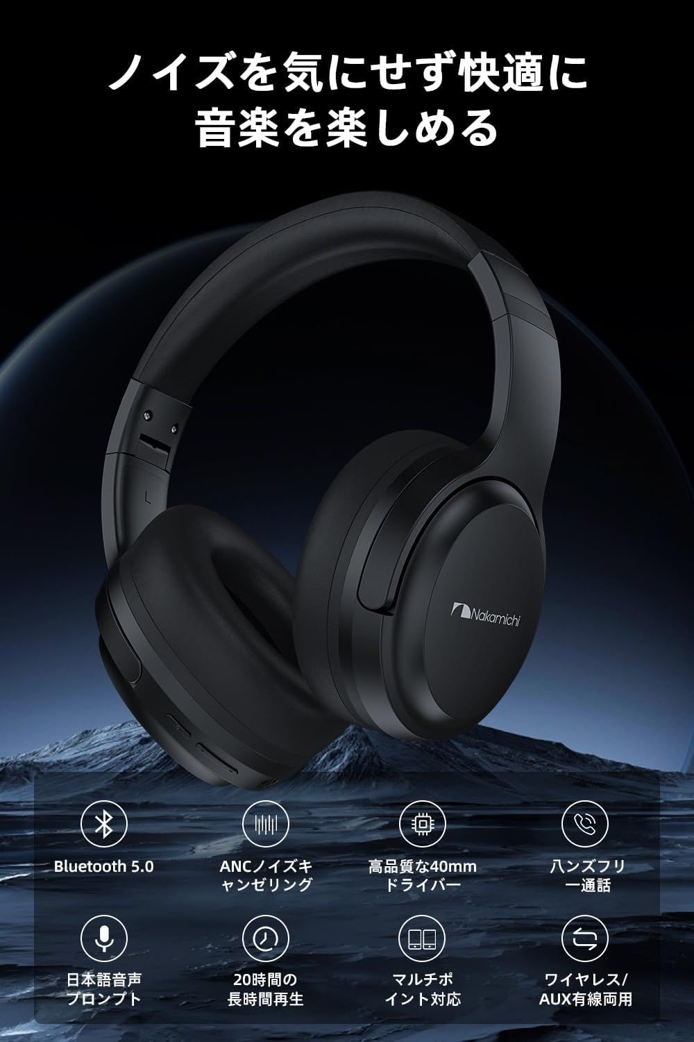 Nakamichi OW1100ANC Headphone, Black