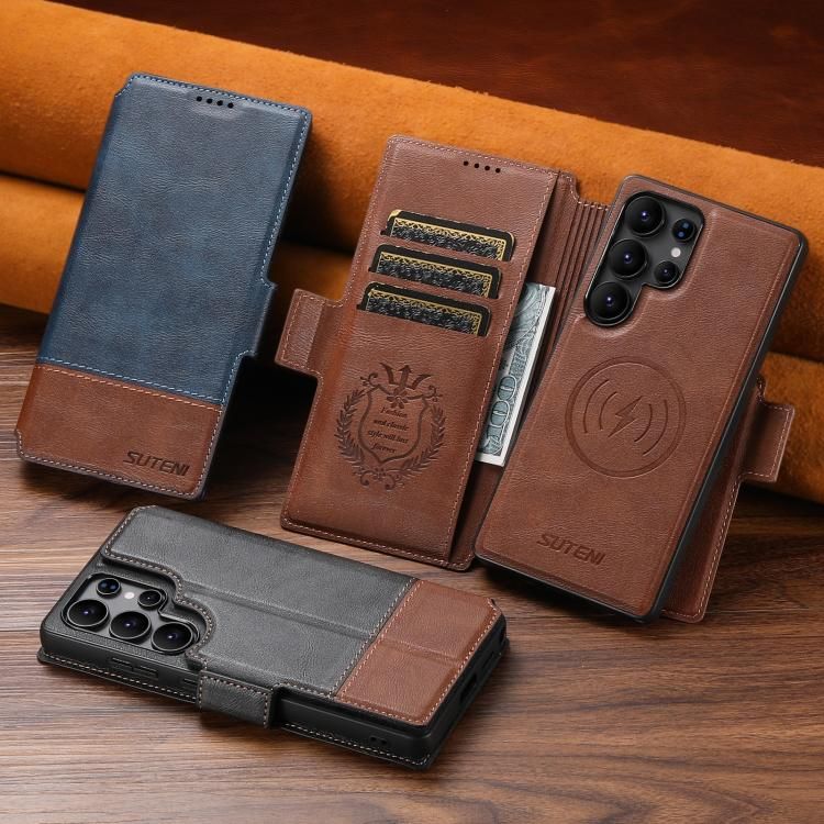 TDG Suteni Samsung Galaxy S23 Ultra Q6 Detachable Flip Case, BlueBrown