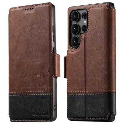 TDG Suteni Samsung Galaxy S23 Ultra Q6 Detachable Flip Case, BrownBlack
