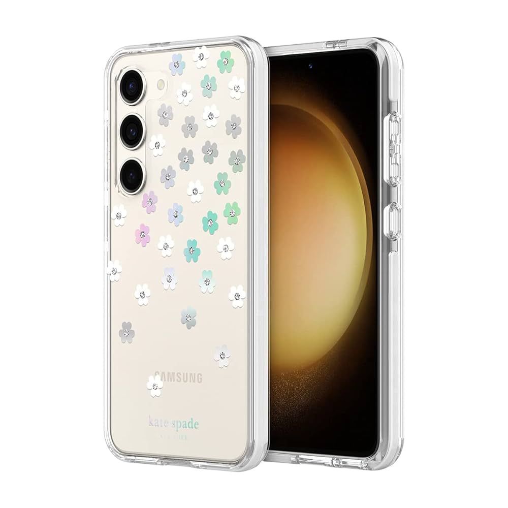 KSNY Samsung Galaxy S23 Plus Defensive Hardshell Case, Scattered Flowers/Iridesc
