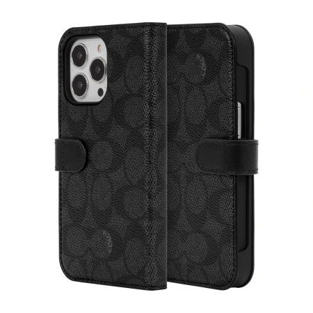 Coach iPhone 14 Pro Max Folio Case, Signature C Black