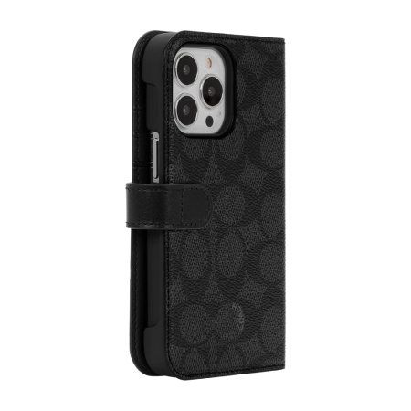 Coach iPhone 14 Pro Max Folio Case, Signature C Black