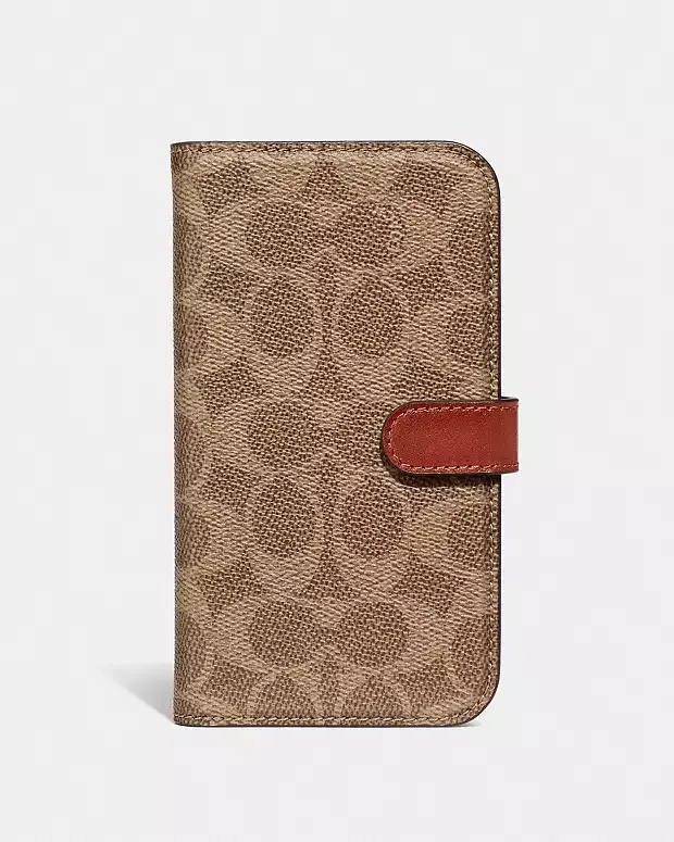 Coach iPhone 14 Pro Max Folio Case, Signature C Tan