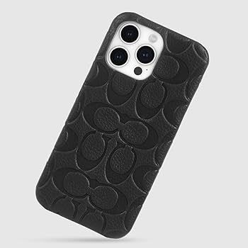 Coach iPhone 14 Pro Max Slim Wrap Case, Black Emboss Signature C Pebbled Leather