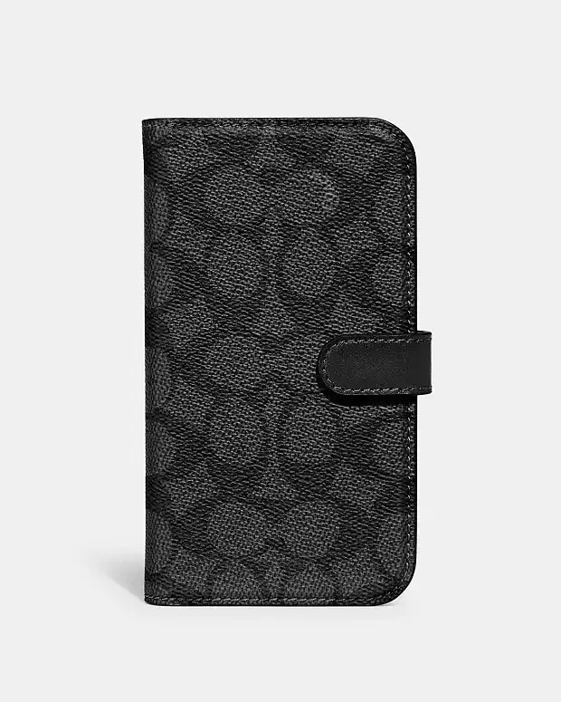 Coach iPhone 14 Plus Folio Case, Signature C Black