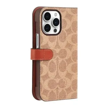 Coach iPhone 14 Pro Max Folio Case, Signature C Tan