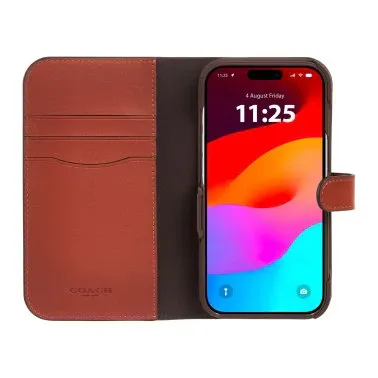Coach iPhone 14 Plus Folio Case, Signature C Tan