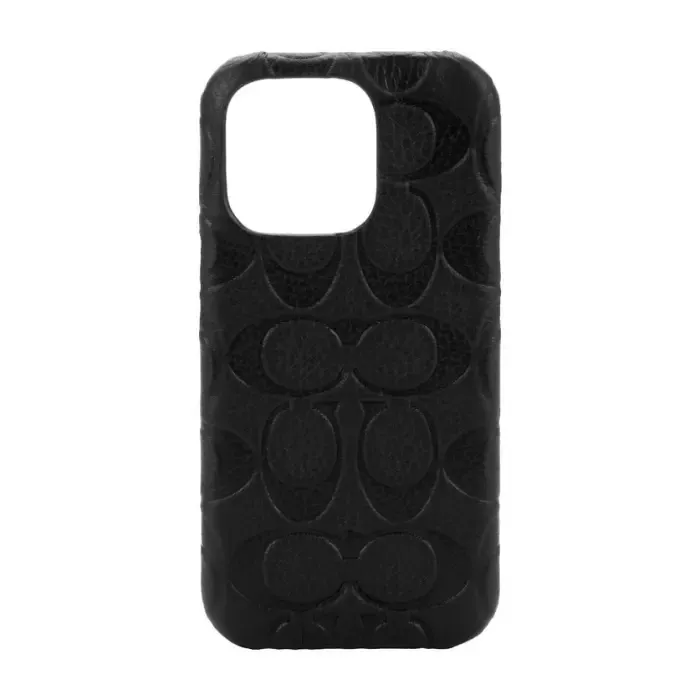Coach iPhone 14 Pro Slim Wrap Case, Black Emboss Signature C Pebbled Leather
