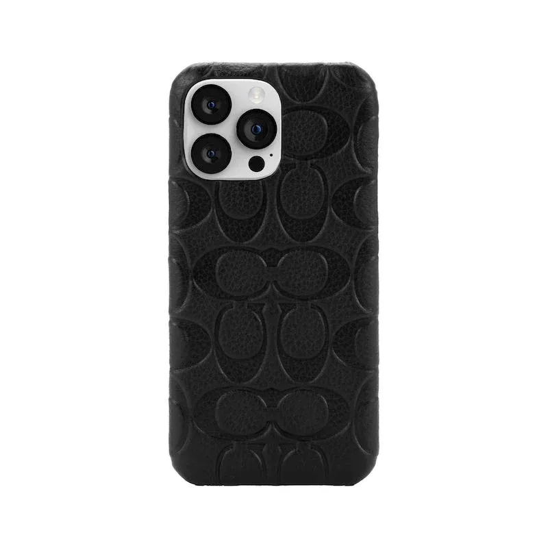 Coach iPhone 14 Pro Max Slim Wrap Case, Black Emboss Signature C Pebbled Leather