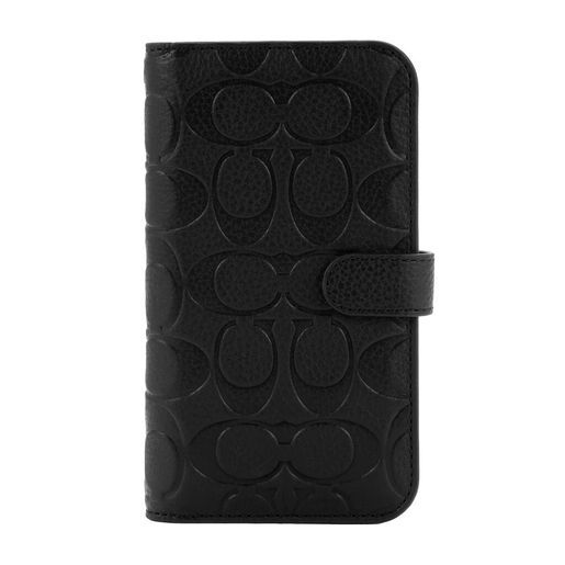 Coach iPhone 14 Pro Max Folio Case, Black Emboss Signature C Pebbled Leather