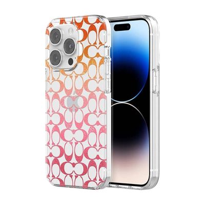Coach iPhone 14 Pro Protective Case, Signature C Pink Ombre Glitter