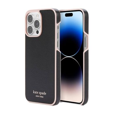 Kate Spade New York iPhone 15 Pro Max Wrap Case, Pale Vellum/Black Bumper/Black