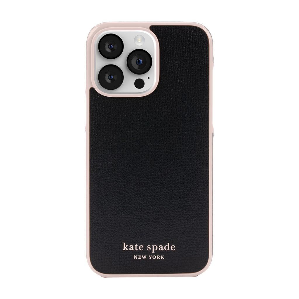 Kate Spade New York iPhone 15 Pro Max Wrap Case, Pale Vellum/Black Bumper/Black