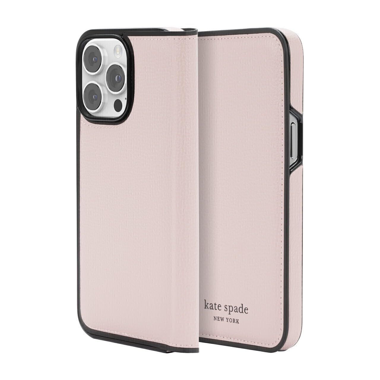 Kate Spade New York iPhone 14 Pro Max Folio Case, Pale Vellum/Black Bumper/Black