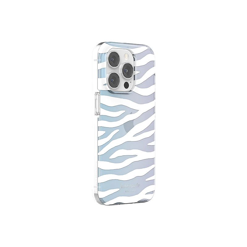 Kate Spade New York iPhone 14 Pro Protective Hardshell, White Zebra/Iridescent F