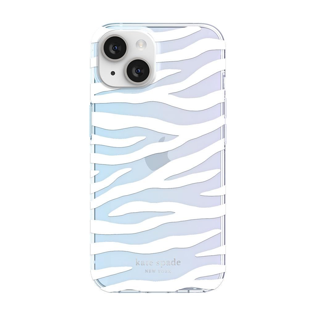 Kate Spade New York iPhone 14/15 Plus Protective Hardshell, White Zebra/Iridesce
