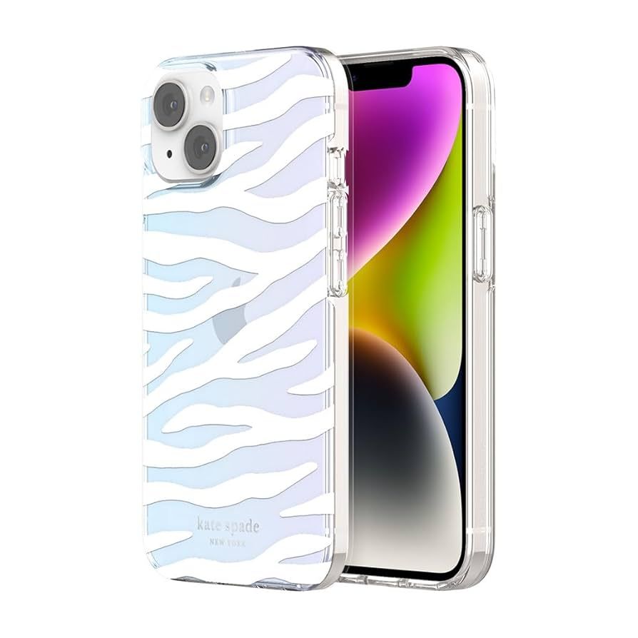 Kate Spade New York iPhone 14/15 Plus Protective Hardshell, White Zebra/Iridesce