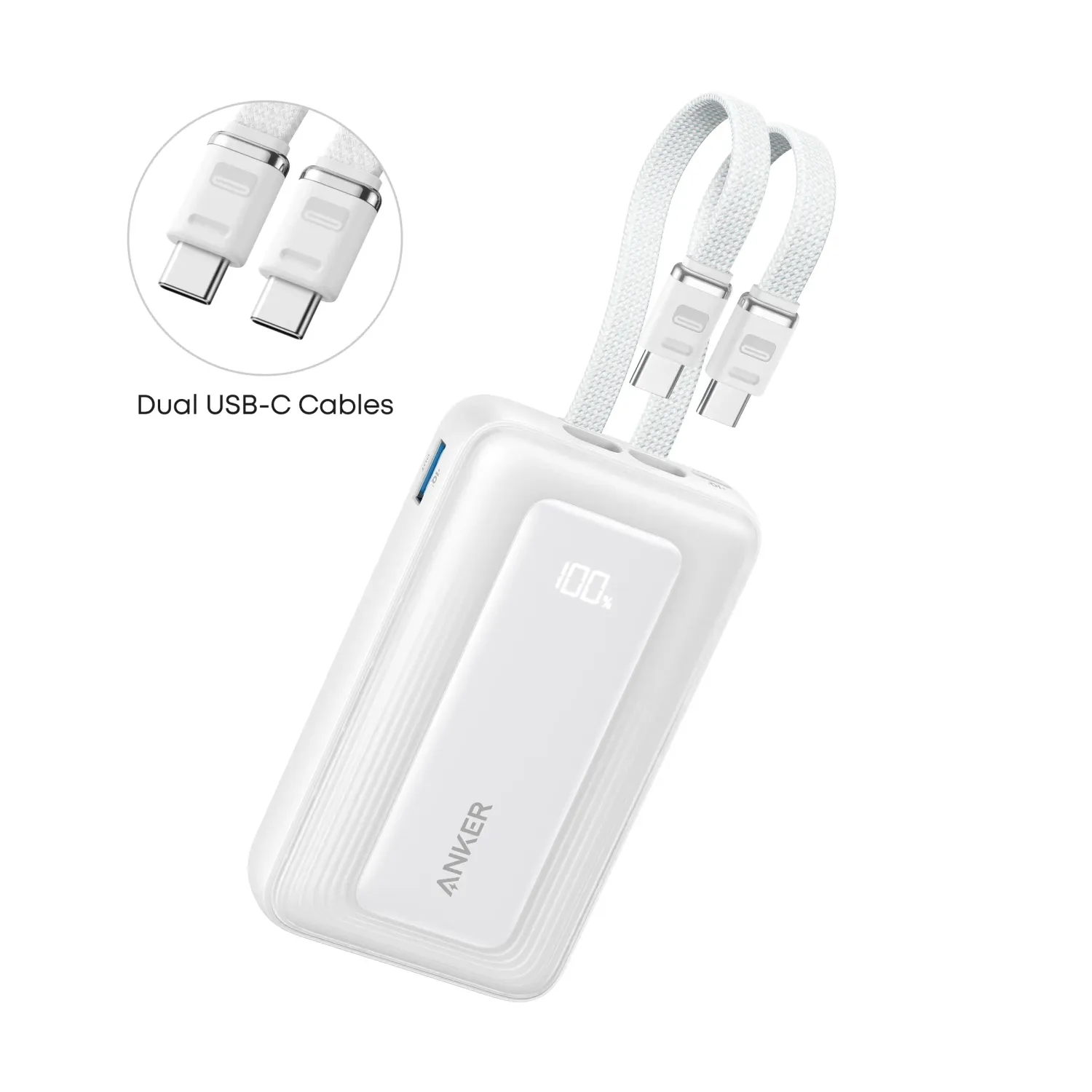 Anker A1680 Zolo Power Bank 10,000mAh with Dual Built-in Cables, White