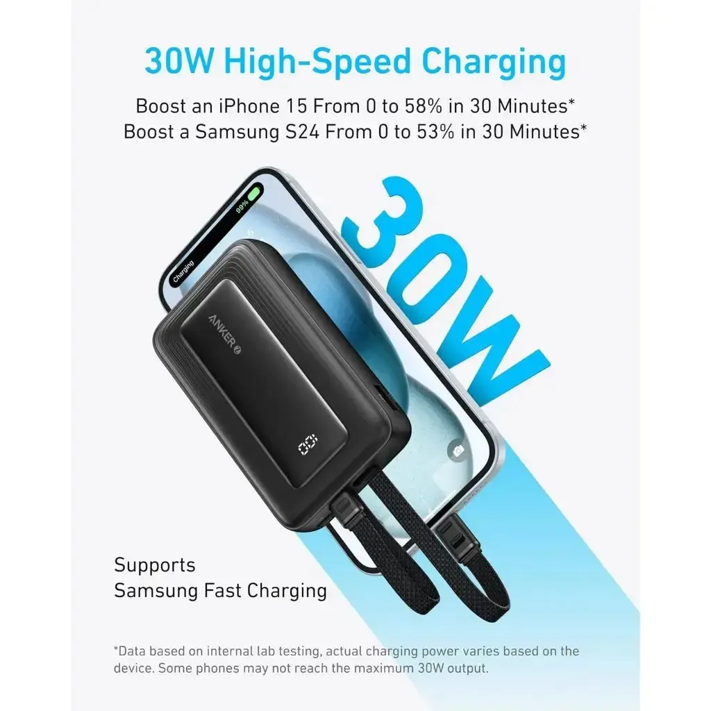 Anker A1680 Zolo Power Bank 10,000mAh with Dual Built-in Cables, Black
