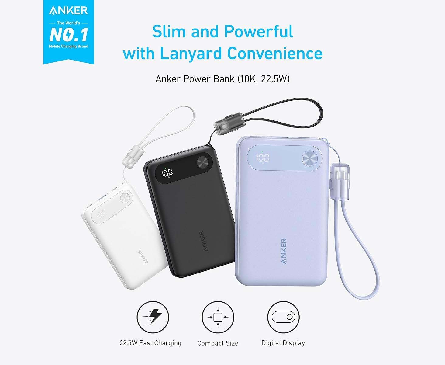 Anker A1257 Powerful and Travel Friendly Power Bank 10,000mAh, White