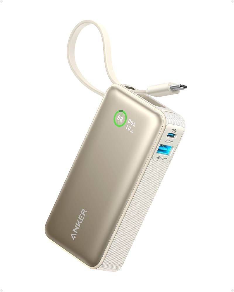 Anker A1259 Series 5 Nono Power Bank 10,000mAh with Built-in USB-C Cable, White