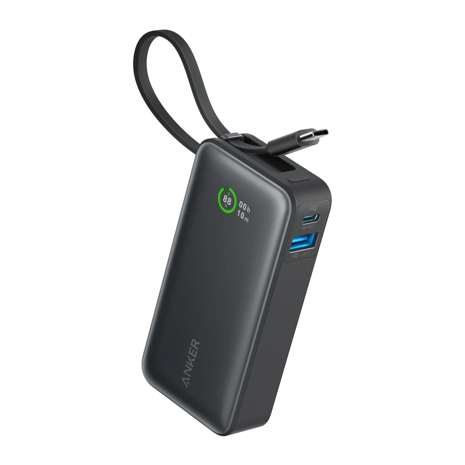 Anker A1259 Series 5 Nono Power Bank 10,000mAh with Built-in USB-C Cable, Black