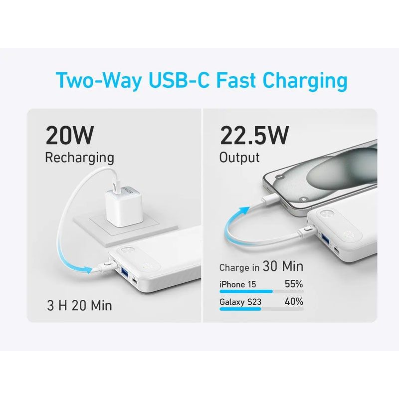 Anker A1257 Powerful and Travel Friendly Power Bank 10,000mAh, White