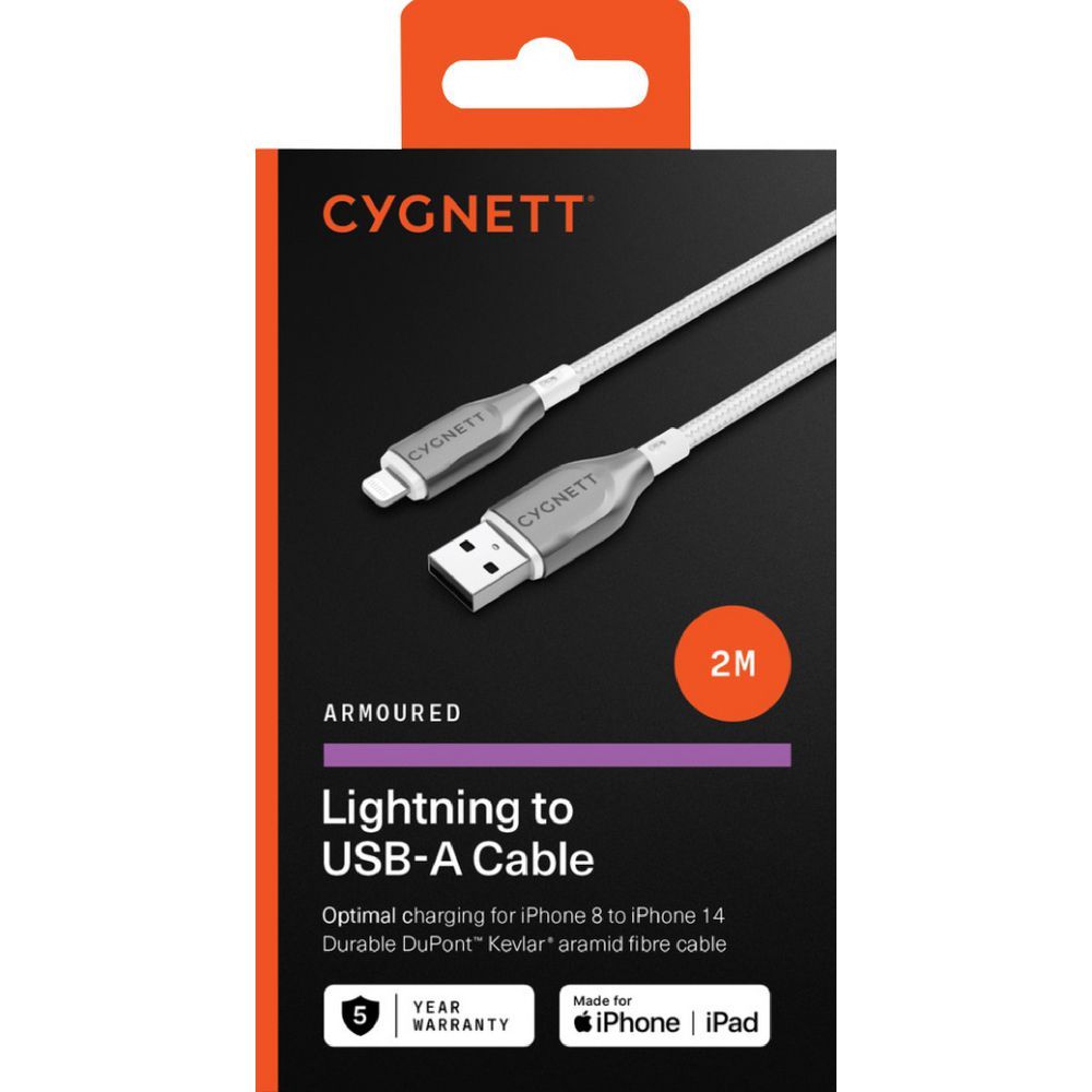 Cygnett Armored Lightning to USB-A Cable 2M, White