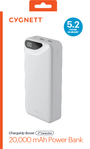 Cygnett ChargeUp Boost Gen3 20K Power Bank, White